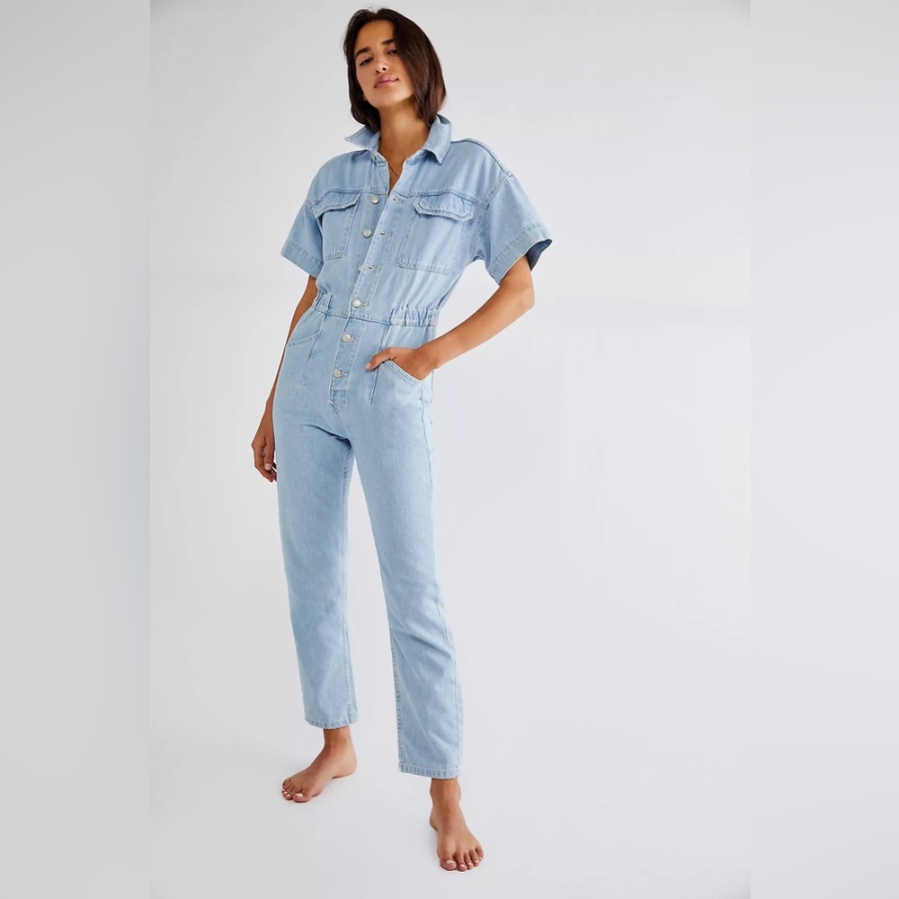 Free People Marci Coverall Denim Jumpsuit - Picture 3 of 7